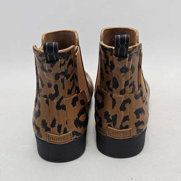 Hunter Original Refined Chelsea Leopard Print Rain Boots Tan Black US 10 UK 8 - Picture 6 of 11